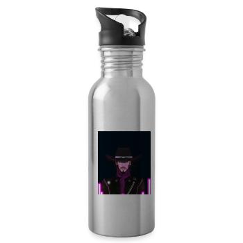 Goth Synthwave Outrun Goth Cowboy - Trinkflasche mit integriertem Trinkhalm - Lightsilver - Rechts