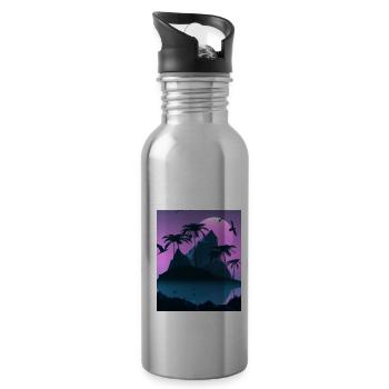 Vaporwave Aesthetic Palmiers de l’île tropicale - Gourde avec paille intégrée - argent clair - Droite
