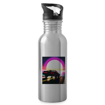 Synthwave Outrun Sports Car Beach Coucher de soleil - Gourde avec paille intégrée - argent clair - Droite