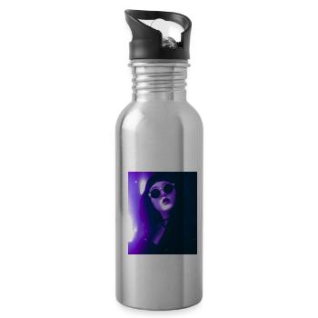 Goth Vaporwave Sexy Goth Girl With Dark Glasses - Water bottle with straw - silver - Right