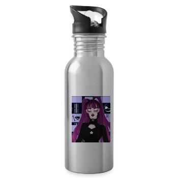 Goth Anime Vaporwave Cute Creepy Goth Girl - Water bottle with straw - silver - Right