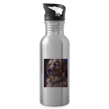 Golden Retriever Portrait Vincent Van Gogh Style - Trinkflasche mit integriertem Trinkhalm - Lightsilver - Rechts