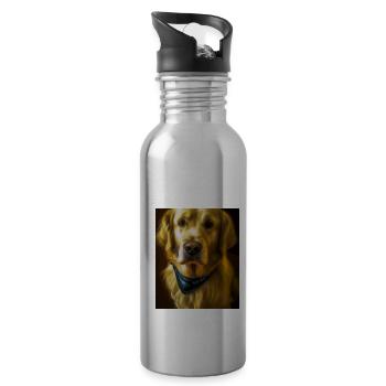Golden Retriever Portrait Vincent Van Gogh Style - Trinkflasche mit integriertem Trinkhalm - Lightsilver - Rechts