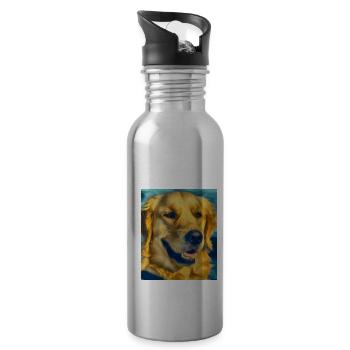 Golden Retriever Portrait Vincent Van Gogh Style - Trinkflasche mit integriertem Trinkhalm - Lightsilver - Rechts
