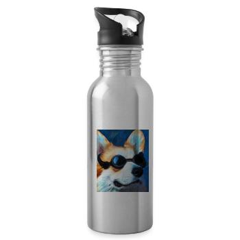 Corgi Portrait Vincent Van Gogh Style Hund - Trinkflasche mit integriertem Trinkhalm - Lightsilver - Rechts