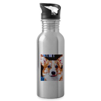 Corgi Portrait Cubisme Chien - Gourde avec paille intégrée - argent clair - Droite