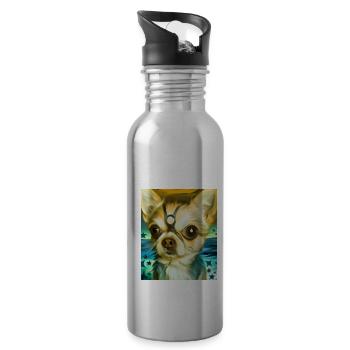 Chihuahua Portrait Vincent Van Gogh Style Hund - Trinkflasche mit integriertem Trinkhalm - Lightsilver - Rechts