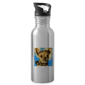 Chihuahua Portrait Vincent Van Gogh Style Dog - Water bottle with straw - silver - Right