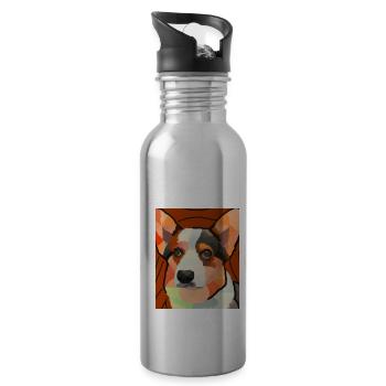 Corgi Portrait Cubisme Chien - Gourde avec paille intégrée - argent clair - Droite