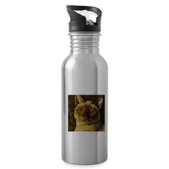 Siam Cats Portrait Gustav Klimt Style Cat - Water bottle with straw - silver - Right