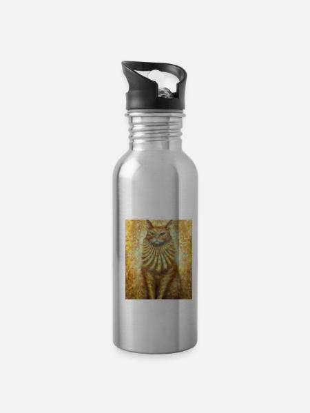 Katzen Portrait Gustav Klimt Style Katze - Trinkflasche mit integriertem Trinkhalm - Lightsilver