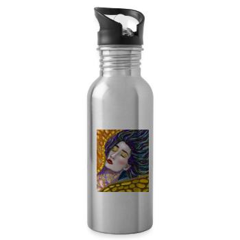 Mermaid Portrait Gustav Klimt Style - Water bottle with straw - silver - Right