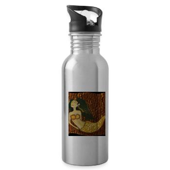 Mermaid Portrait Gustav Klimt Style - Water bottle with straw - silver - Right