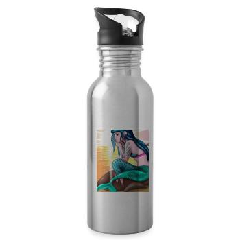 Mermaid Tattoo Retro Goth Girl Beach Sea - Water bottle with straw - silver - Right