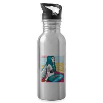Mermaid Tattoo Retro Goth Girl Beach Sea - Water bottle with straw - silver - Right