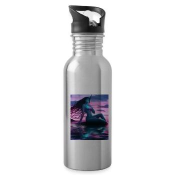 Mermaid Portrait 80s Retro - Water bottle with straw - silver - Right