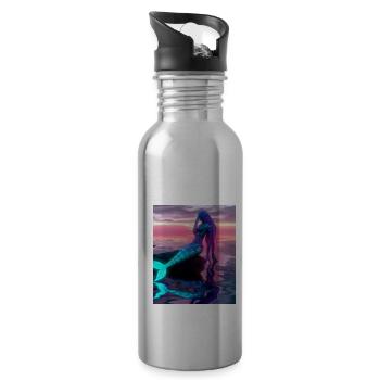 Mermaid Portrait 80s Retro - Water bottle with straw - silver - Right