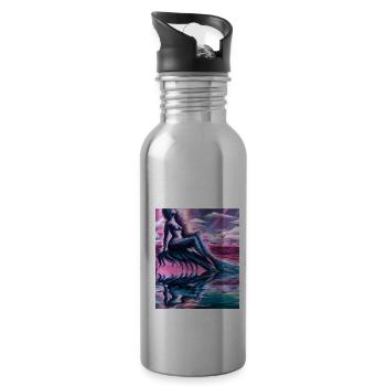 Mermaid Portrait 80s Retro - Water bottle with straw - silver - Right