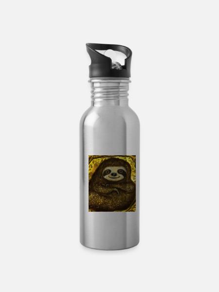 Faultier Portrait Lustig Gustav Klimt Style - Trinkflasche mit integriertem Trinkhalm - Lightsilver