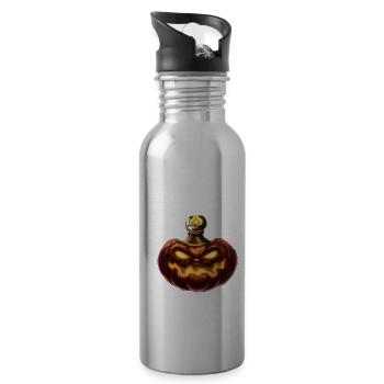 Halloween Kürbis Mit Feurigen Augen - Trinkflasche mit integriertem Trinkhalm - Lightsilver - Rechts