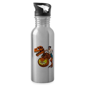 Halloween Dino Ghoul Riding Dinosaurs - Water bottle with straw - silver - Right
