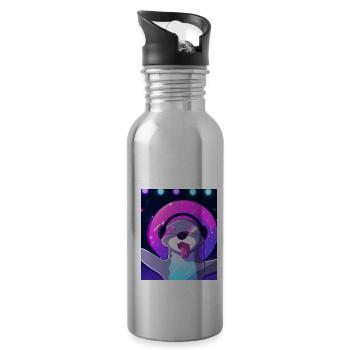 Otter Vaporwave Aesthetic DJ Otter with Headphones - Water bottle with straw - silver - Right