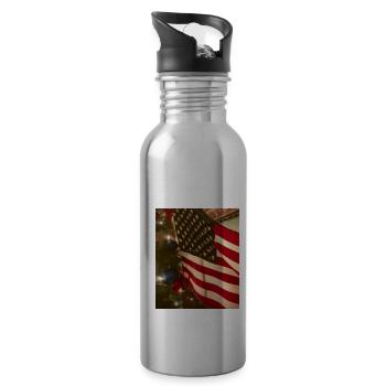 American Christmas Christmas Tree with US - Water bottle with straw - silver - Right