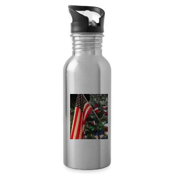 American Christmas Christmas Tree with US - Water bottle with straw - silver - Right