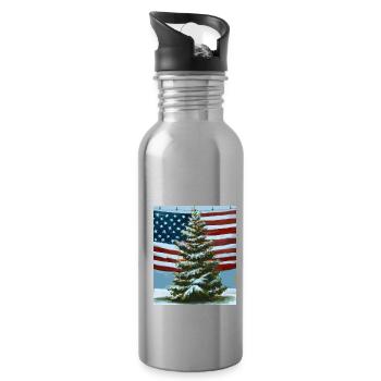 American Christmas Christmas Tree with US - Water bottle with straw - silver - Right