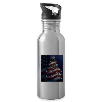 American Christmas Christmas Tree with US - Water bottle with straw - silver - Right