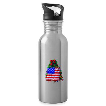 American Christmas Christmas Tree with US - Water bottle with straw - silver - Right