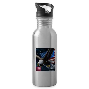 American Christmas White-tailed Eagle with US Flag - Water bottle with straw - silver - Right