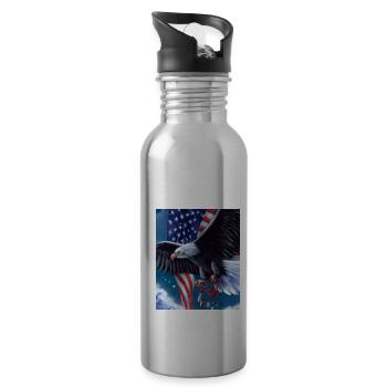 American Christmas White-tailed Eagle with - Water bottle with straw - silver - Right