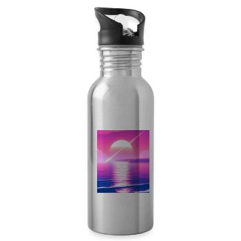 Vaporwave Sun Synthwave Sunset - Water bottle with straw - silver - Right