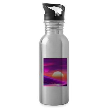 Vaporwave Sun Synthwave Sunset - Water bottle with straw - silver - Right