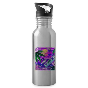 Synthwave Sun Hawaii Vaporwave Aesthetic - Water bottle with straw - silver - Right