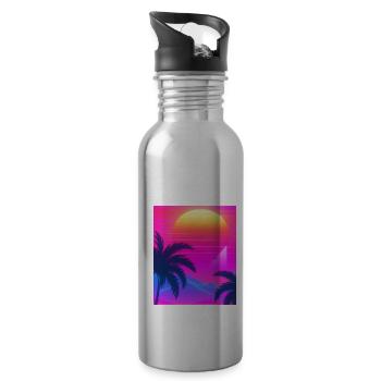 Synthwave Sun Hawaii Vaporwave Aesthetic - Water bottle with straw - silver - Right