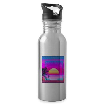 Synthwave Sun Hawaii Vaporwave Aesthetic - Water bottle with straw - silver - Right