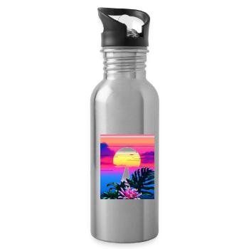 Synthwave Sun Hawaii Vaporwave Aesthetic - Water bottle with straw - silver - Right