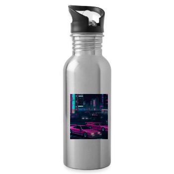 Vaporwave Esthétique Synthwave Car - Gourde avec paille intégrée - argent clair - Droite