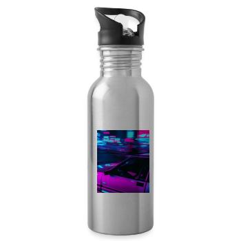 Vaporwave Aesthetic Synthwave Car - Water bottle with straw - silver - Right