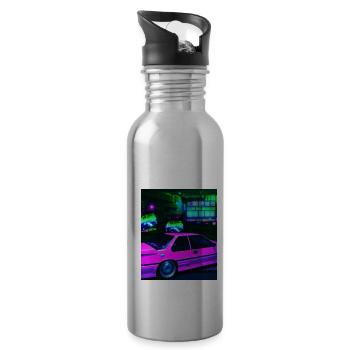 Vaporwave Aesthetic Synthwave Car - Water bottle with straw - silver - Right