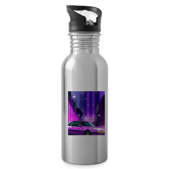 Vaporwave Esthétique Synthwave City - Gourde avec paille intégrée - argent clair - Droite