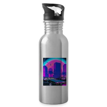 Vaporwave Esthétique Synthwave City - Gourde avec paille intégrée - argent clair - Droite