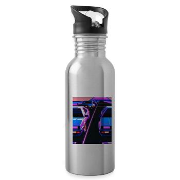 Vaporwave Esthétique Synthwave Car - Gourde avec paille intégrée - argent clair - Droite