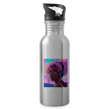 Pastel Aesthetic Cute Anime Girl - Trinkflasche mit integriertem Trinkhalm - Lightsilver - Rechts