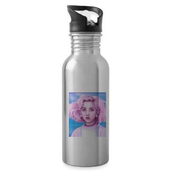 Pastel Aesthetic Cute Anime Girl - Trinkflasche mit integriertem Trinkhalm - Lightsilver - Rechts