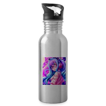 Pastel Aesthetic Nerd Anime Girl - Trinkflasche mit integriertem Trinkhalm - Lightsilver - Rechts