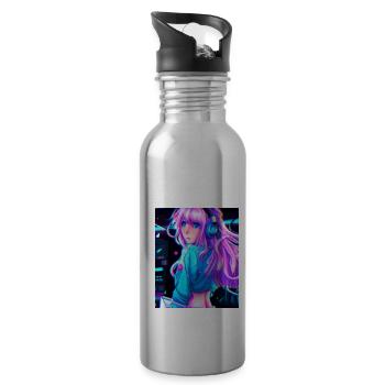 Pastel Aesthetic Cute Anime Girl - Trinkflasche mit integriertem Trinkhalm - Lightsilver - Rechts