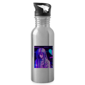 Pastel Aesthetic Sad Anime Girl - Trinkflasche mit integriertem Trinkhalm - Lightsilver - Rechts